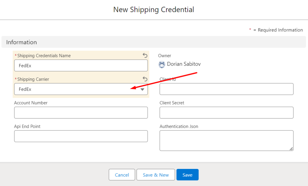 Create new Shipment Credential