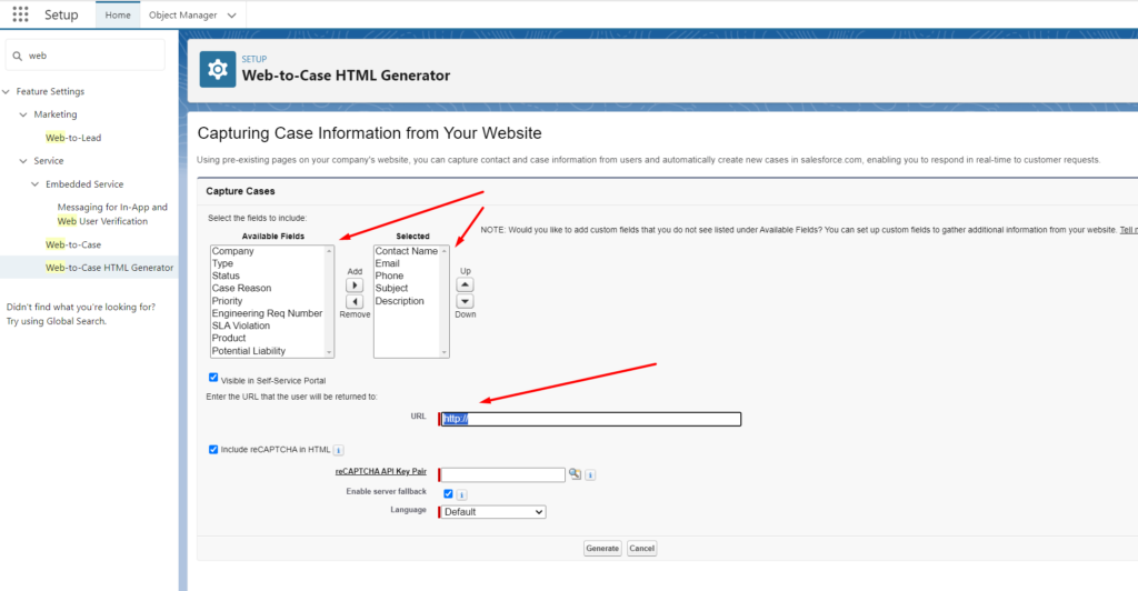 Web-to-Case HTML Generator