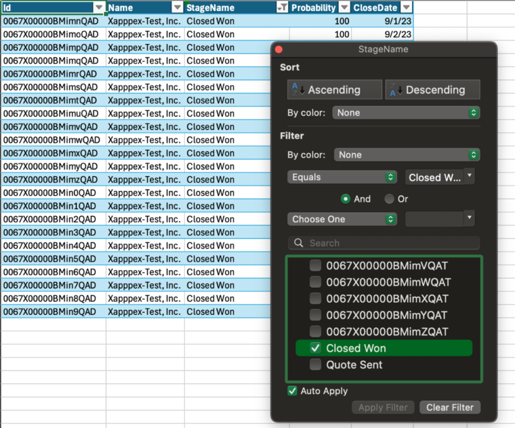 filter Excel data