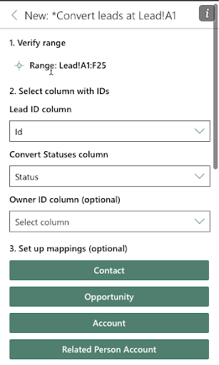 Convert Leads window mappings