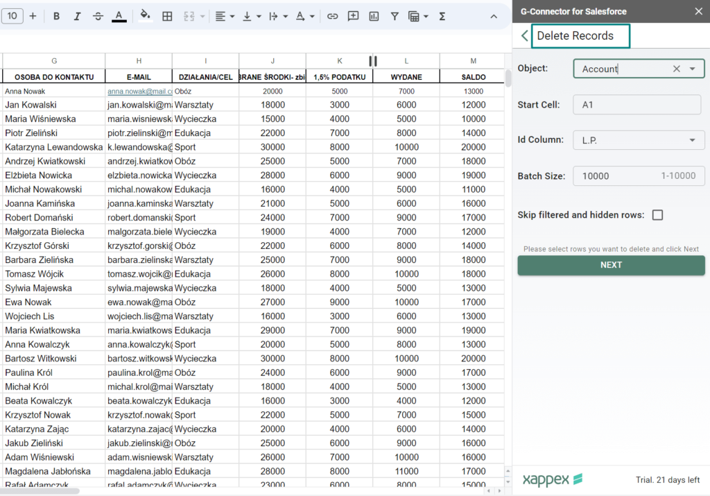 Delete Salesforce Records from Google Sheets