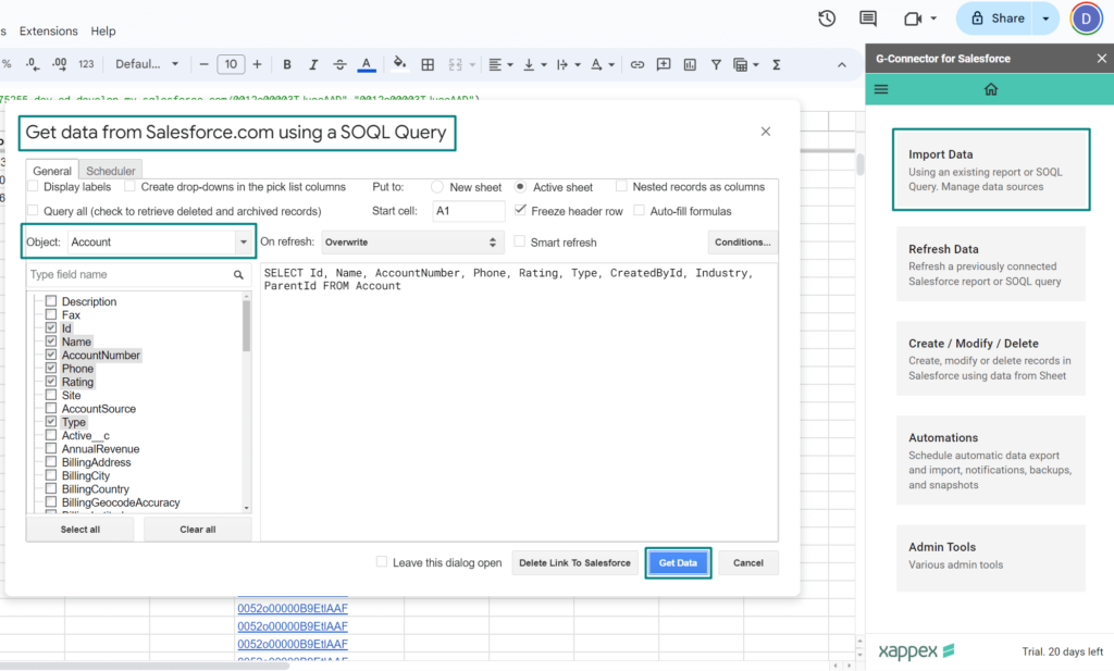 Importing Data from Salesforce to Google Sheets