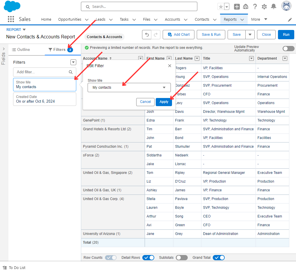 Configure Report Filters