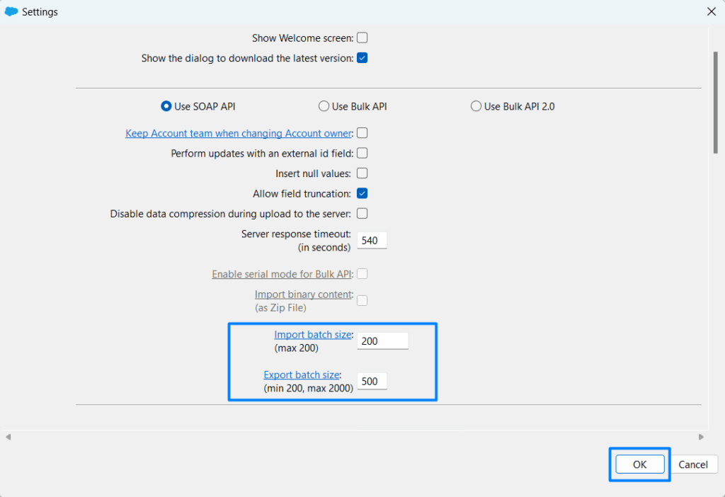 Custom Batch Size Configuration