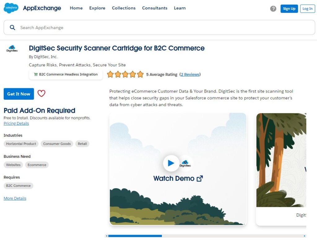 DigitSec Security Scanner Cartridge for B2C Commerce in AppExchange