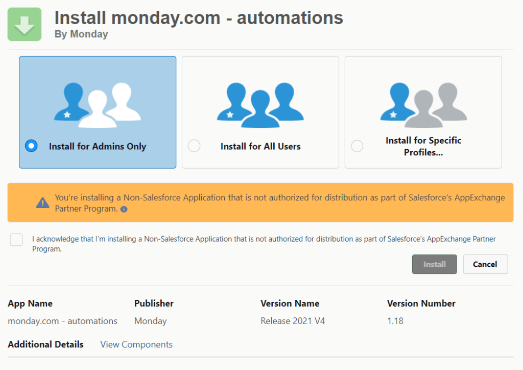 Installation page of Monday.com Automations Package