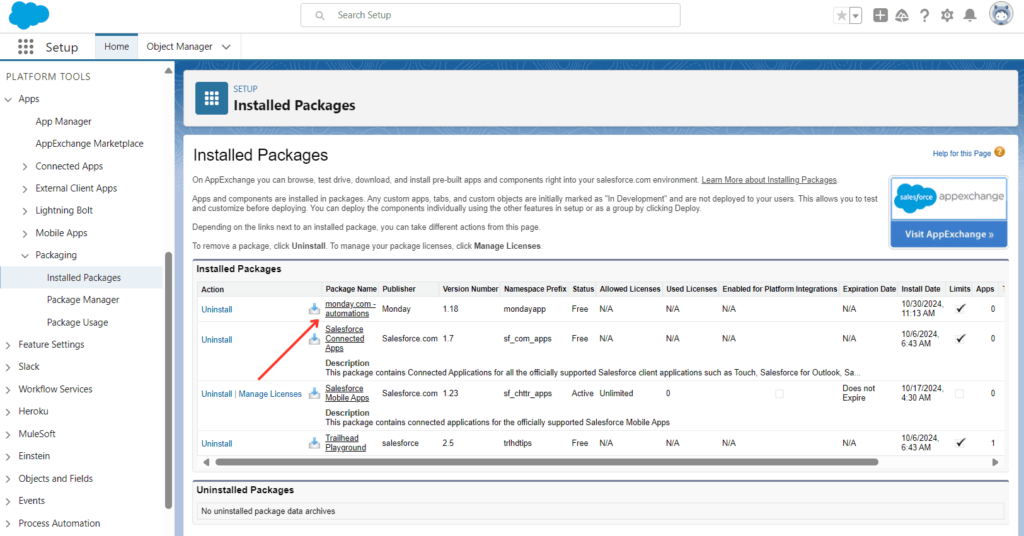 Monday.com Automations Package installed