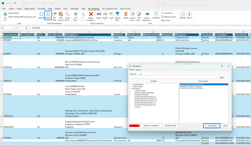 Reports in XL Connector