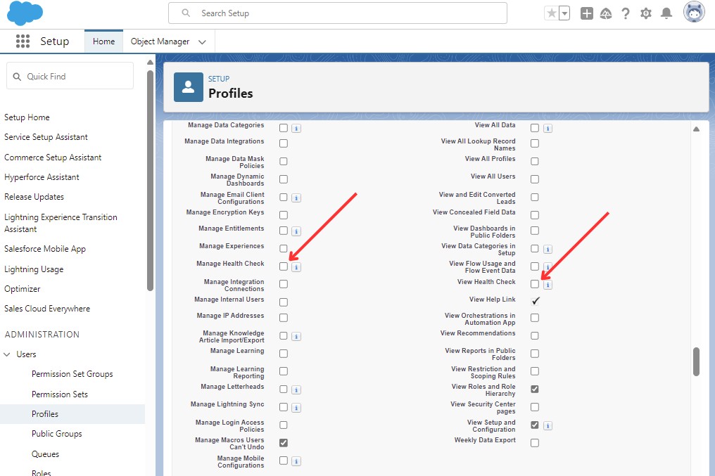 Salesforce Security Health Check Permissions