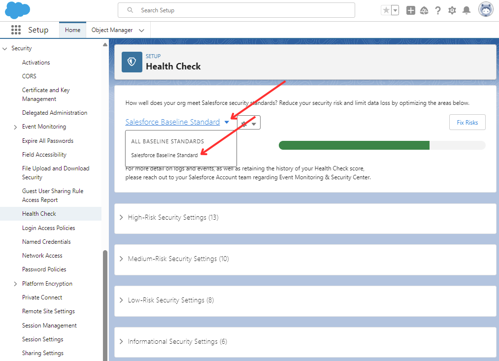 Salesforce Security Health Check Step 3 Choosing Security Baseline