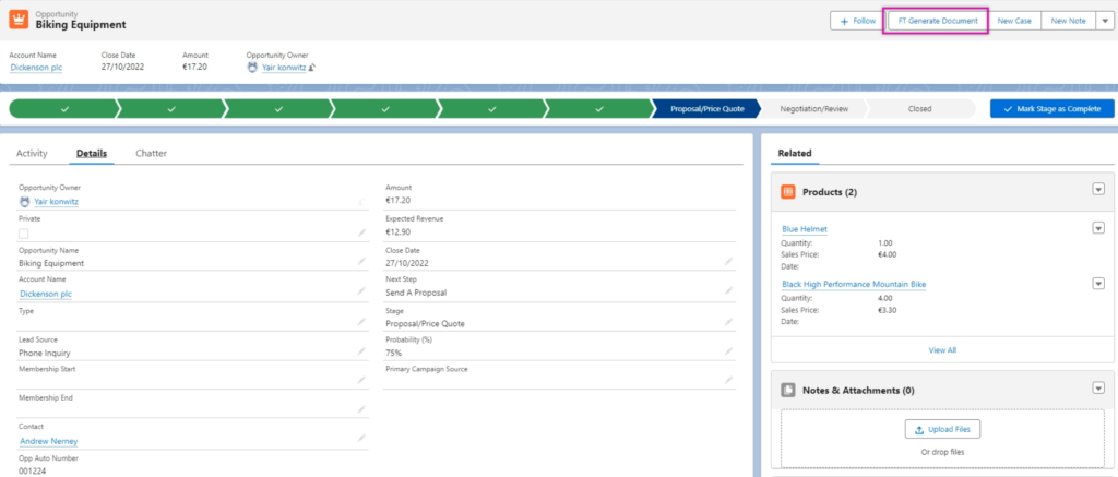 Using the FT Generate Document button