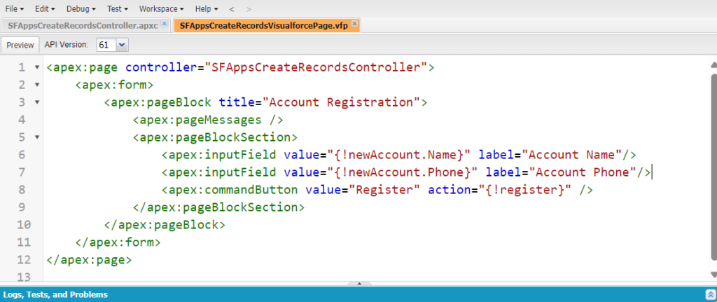 Visualforce Page markup with Custom Controller example 2