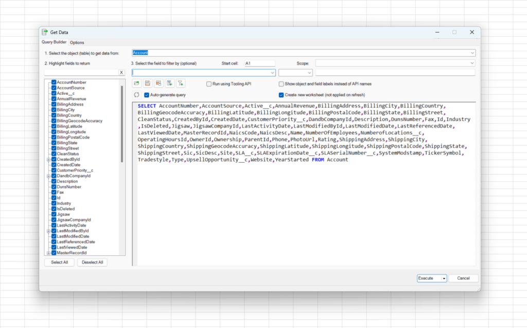 importing data from Salesforce to Excel incredibly easy through SOQL