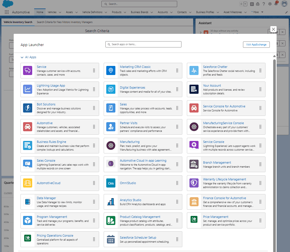 Apps Preinstalled in Salesforce Automotive Cloud