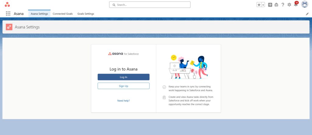 Asana Settings tab