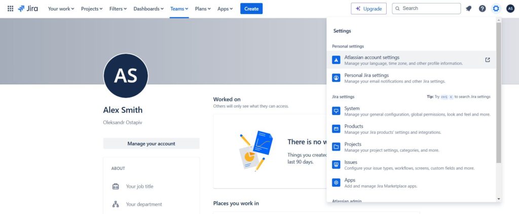 Atlassian account settings