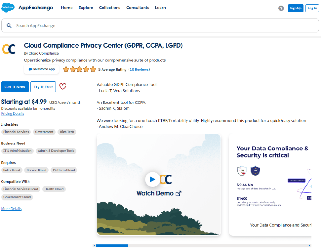 Cloud Compliance Privacy Center on AppExchange