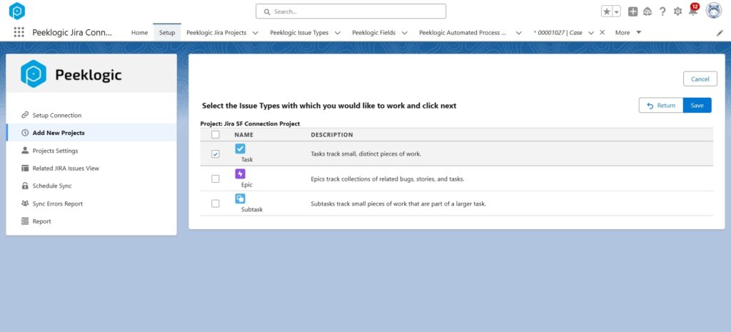 Selecting the Issue Type