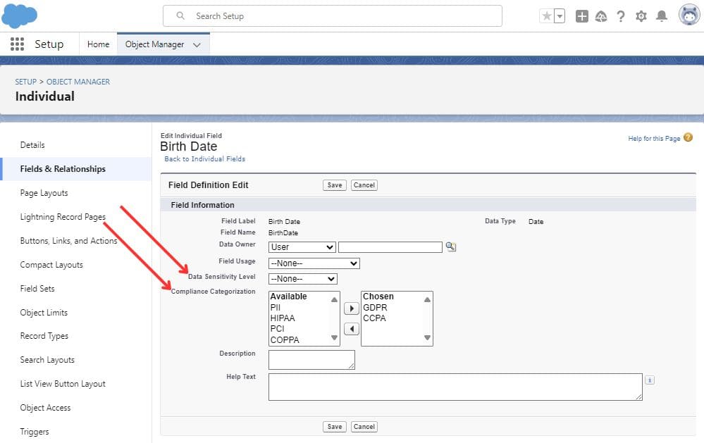 Data Classification Options For Salesforce Fields