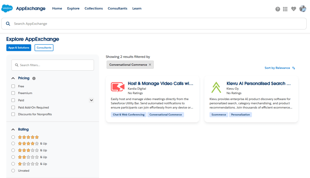 Conversational Commerce category AppExchange Apps