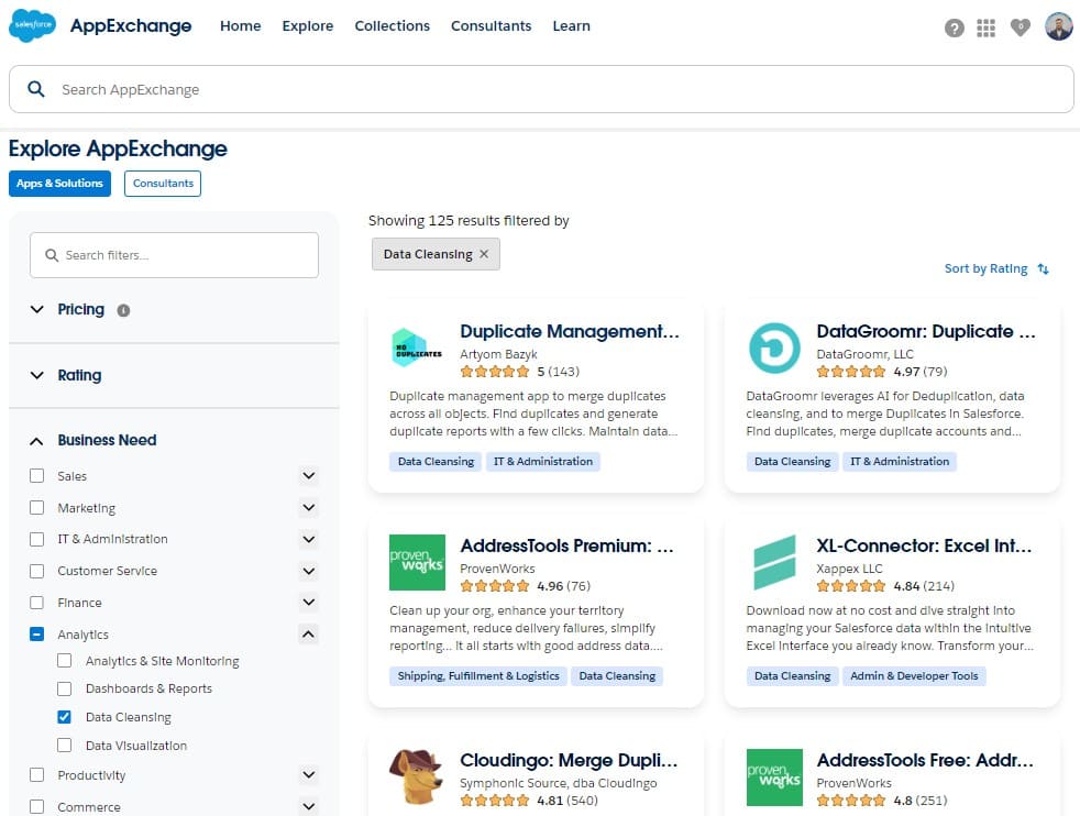 Data Cleansing Apps Category on AppExchange