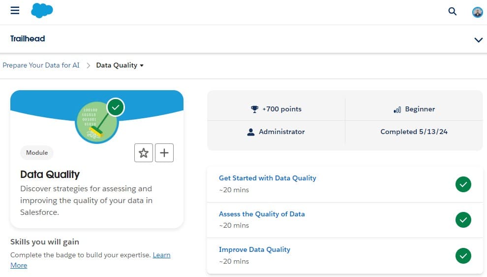 Data Quality Module on Salesforce Trailhead