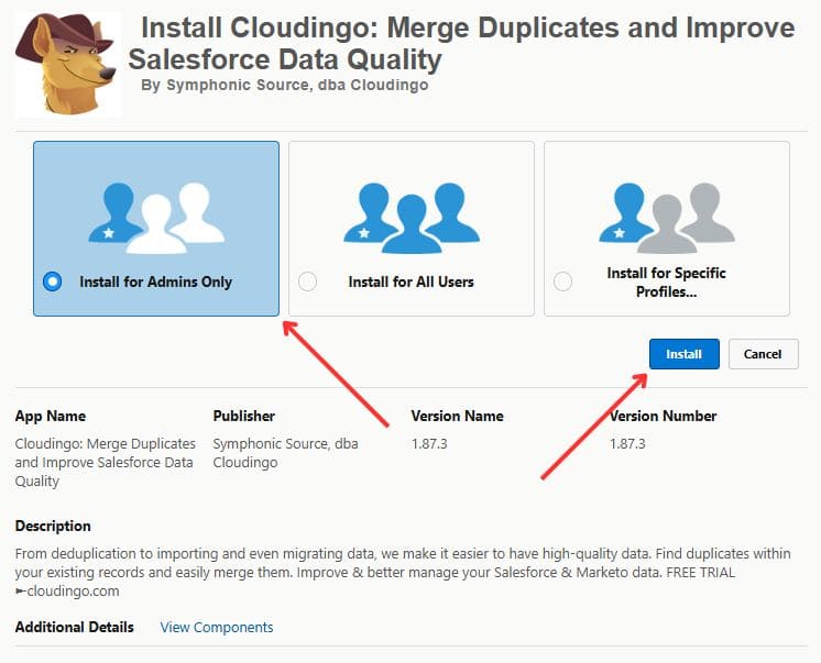 Choosing the type of Cloudingo Installation