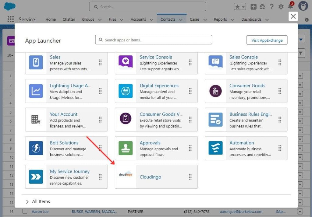 Cloudingo App in Salesforce App Launcher