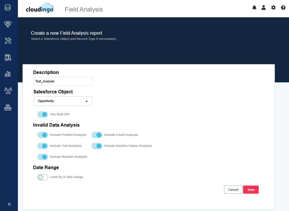 Creating a New Field Analysis Report in Cloudingo