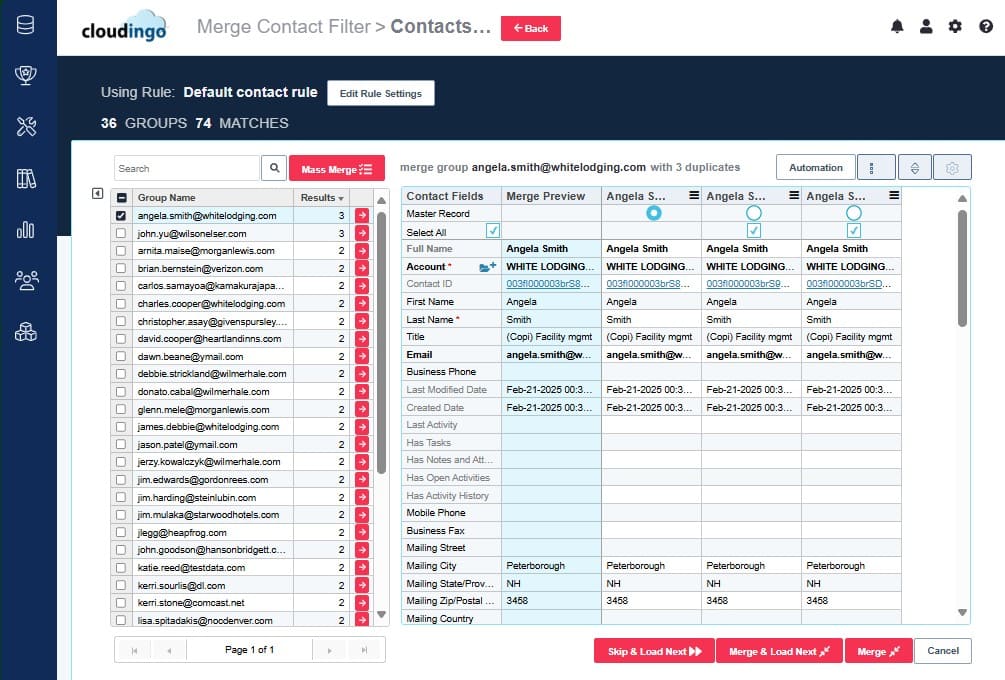 Manual Records Merging Interface in Cloudingo