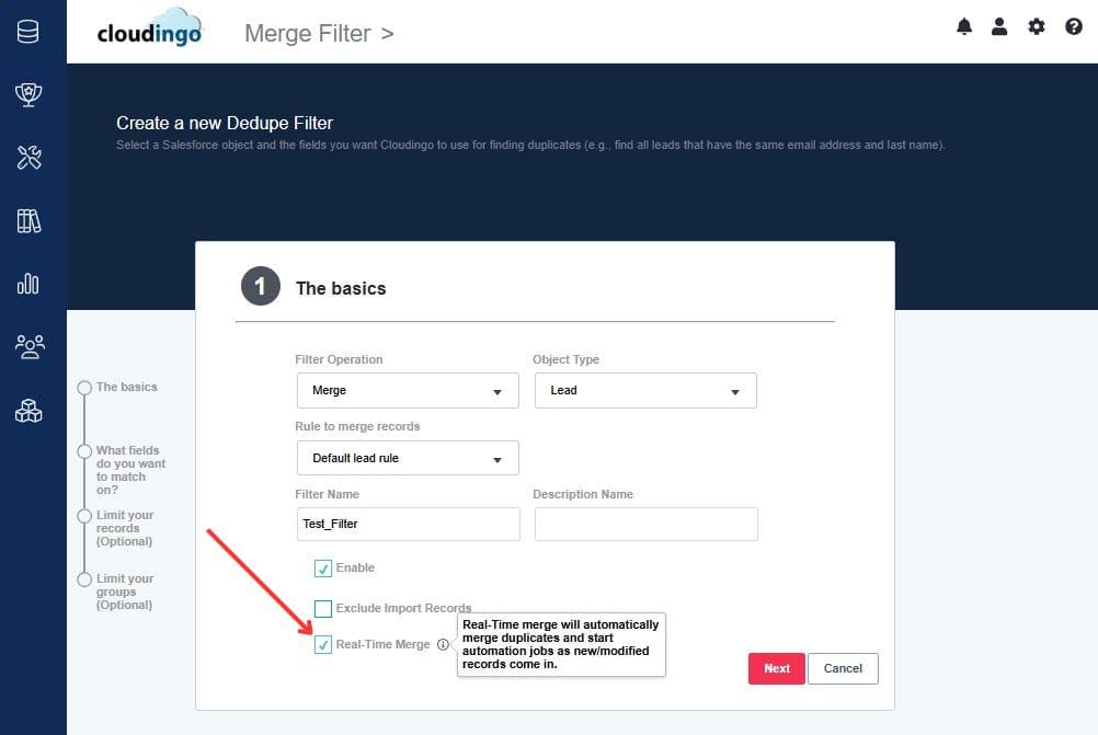 Real-Time Merge in Cloudingo Merge Filter