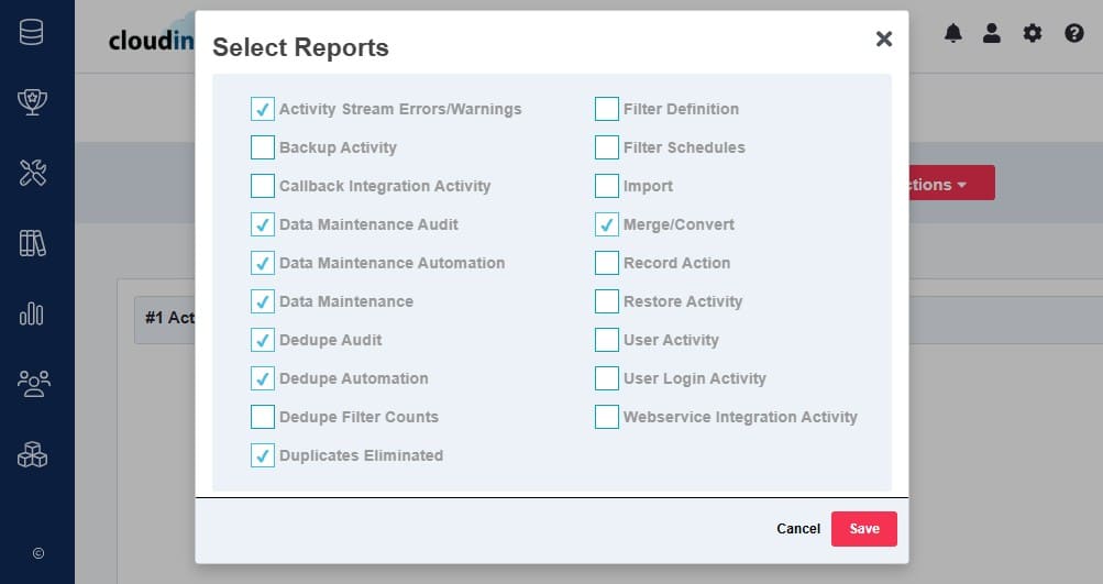 Selecting Reports Interface for Report Dashboard